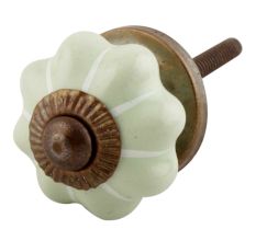 Light Green With Silver Line Small Ceramic Melon Cabinet Knob